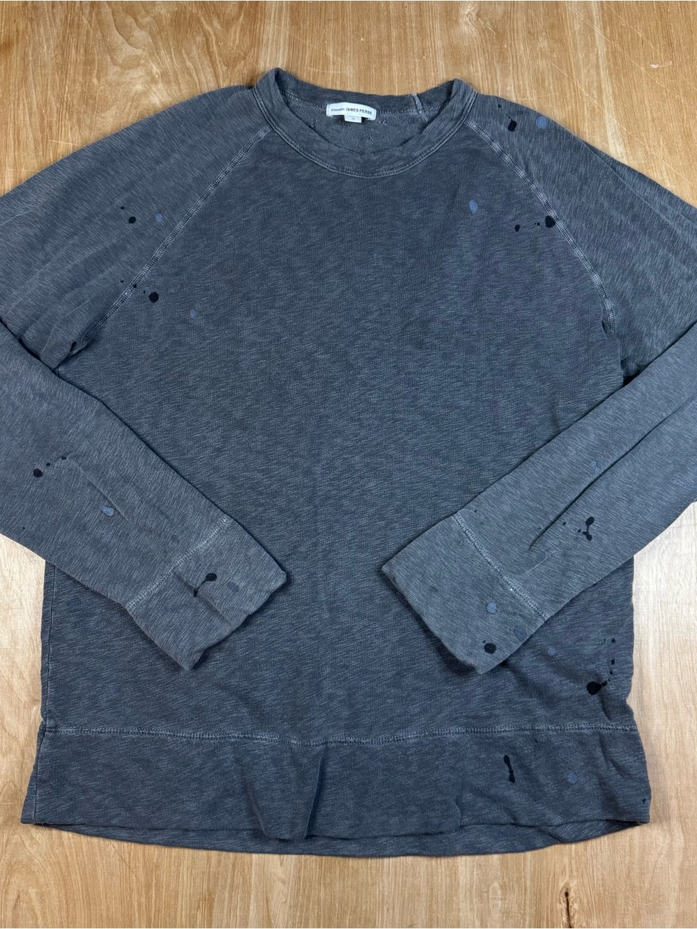 James Perse Women’s Gray Cotton Terry Distressed Crewneck Pullover Sweater Sz 2